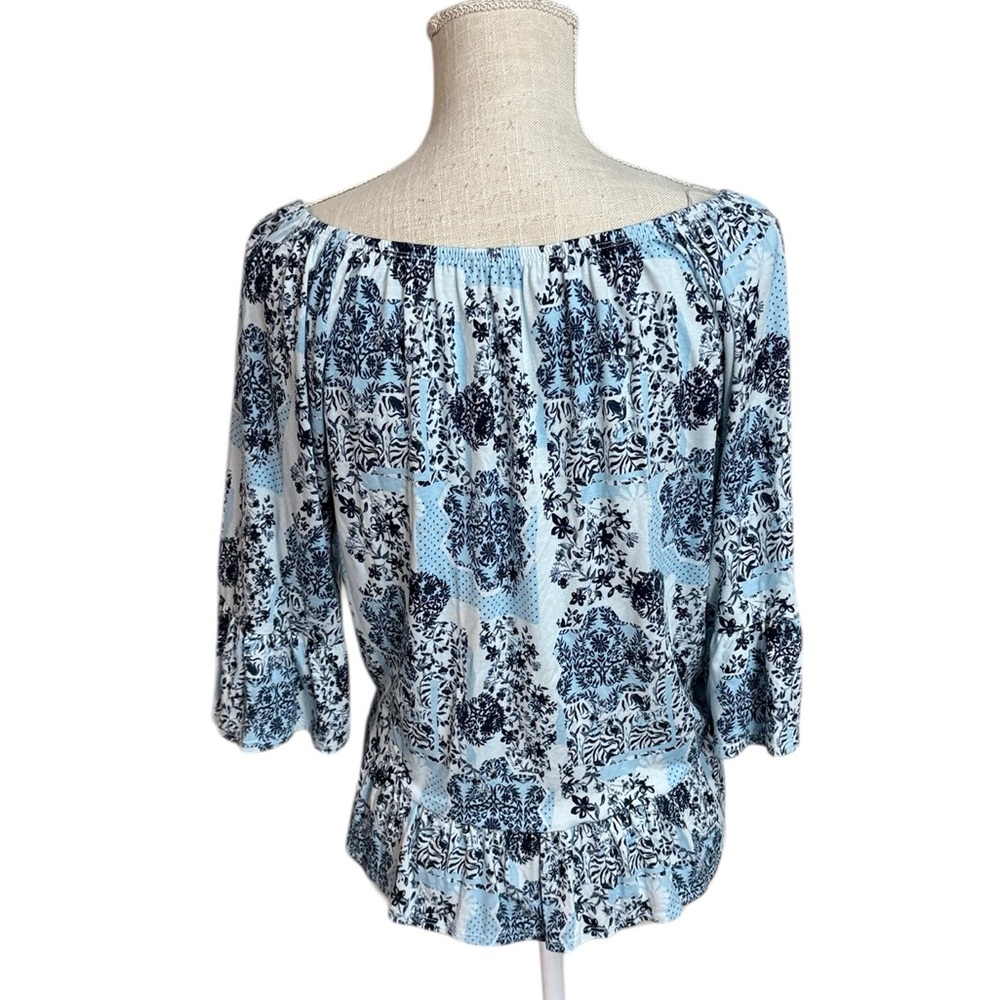 NWT Style & Co 3/4 Long Sleeve Blouse Shirt Blue Pattern Womens M - Picture 3 of 9
